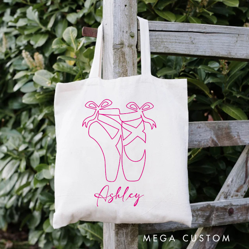 Personalized  Pink Pointe Shoes Tote Bag Dance Bag Ballet Lover Tote with Name for Dance Lovers Dancer
