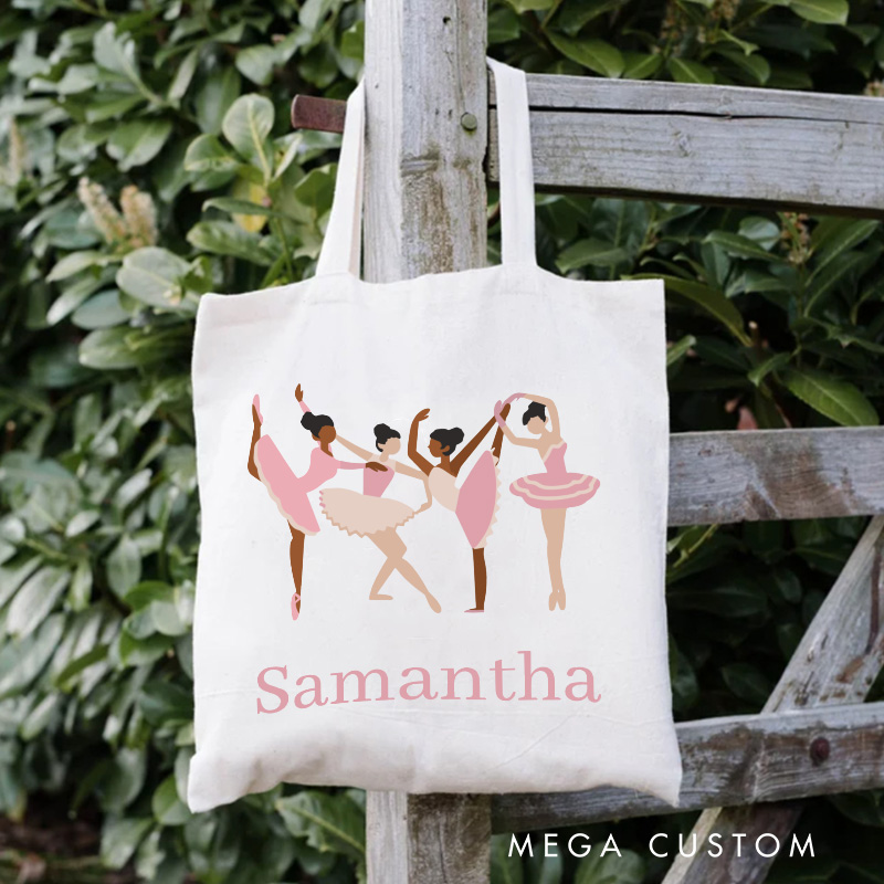 Personalized Ballerina Illustration Tote Bag Dance Bag Ballet Lover Tote with Name for Dance Lovers Dancer