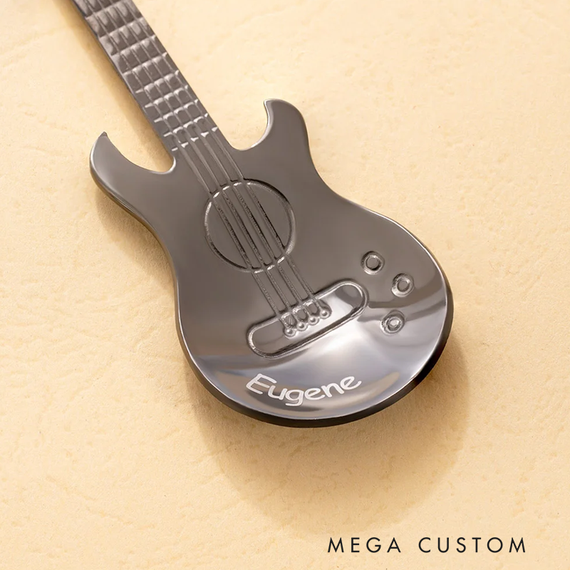 Personalized Multicolor Bass Guitar Shape Spoon with Engraved Name Kitchen Funny Gift for Guitar Player