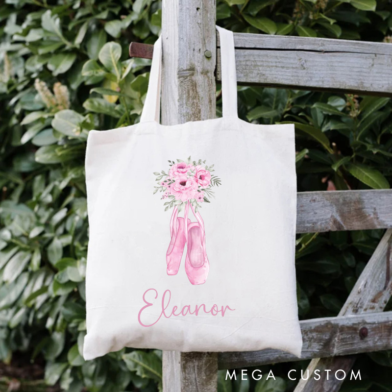 Personalized Flowery Ballet Shoes Tote Bag Dance Bag Ballet Lover Tote with Name for Dance Lovers Dancer