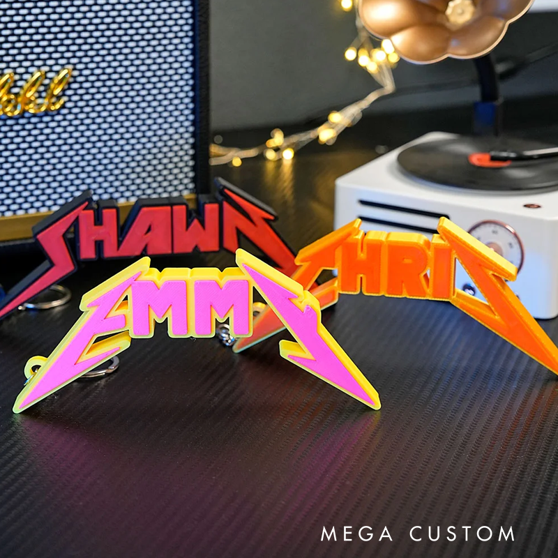 Personalized Multicolor 3D Printed Metal Inspired Keychain With Text Birthday Gift for Metal Rock Lover