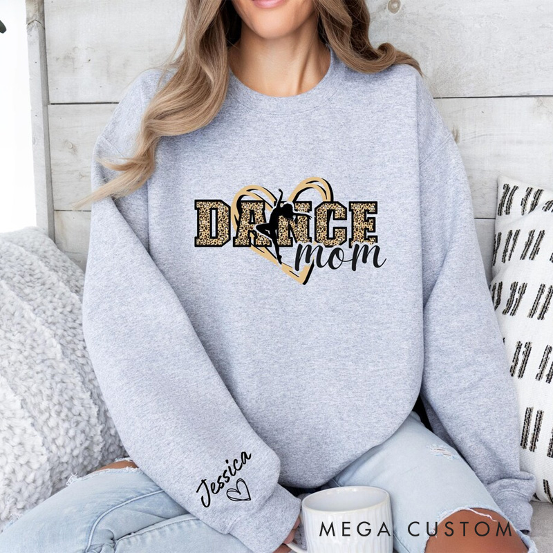 Personalized Leopard Heart Dance Mom Classic Sweatshirt Horror Film Crewneck Dance Lover Shirt for Dance Team