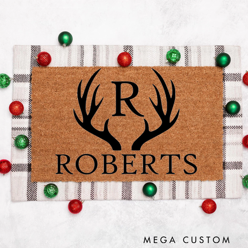 Personalized Antler Family Name Hunting Doormat Custom Outdoor Hunter Doormat Gift for Him Hunting Lover