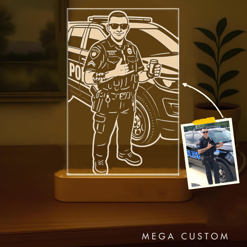 Personalized Police Officer LED Acrylic Lamp Photo Custom Gift Perfect for Police Officer Law Enforcement