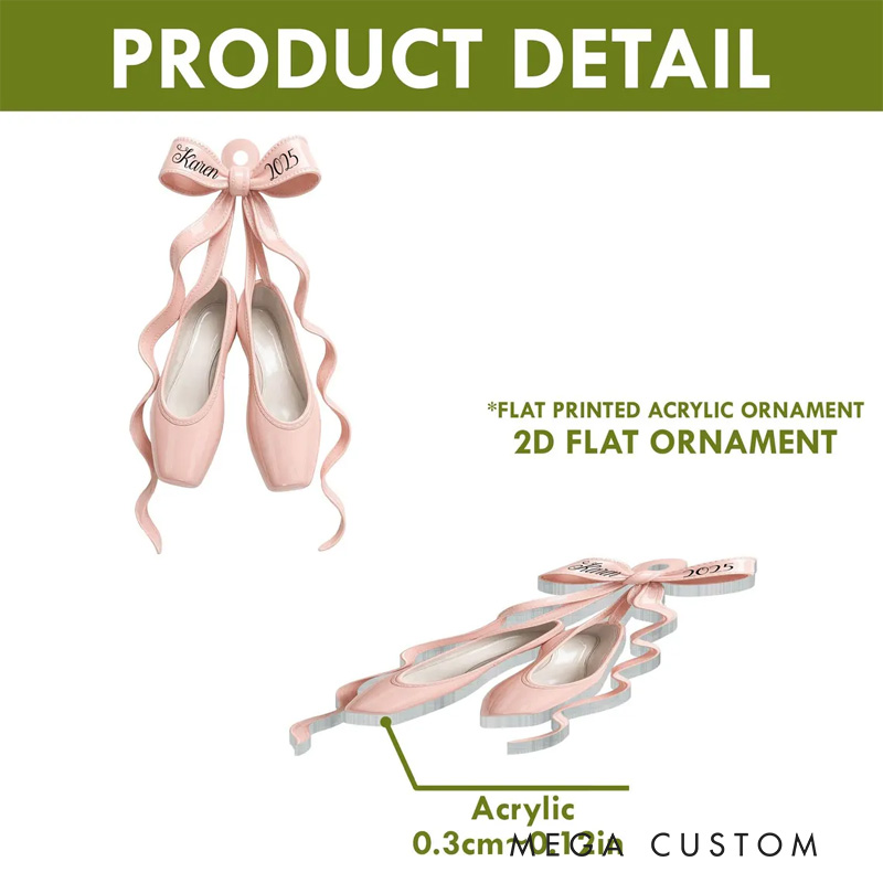 Personalized Elegant 2D Ribbon Ballet Shoes Acrylic Christmas Ornament Dance Lovers Christmas Gift Dancer Xmas Gift Christmas Decor