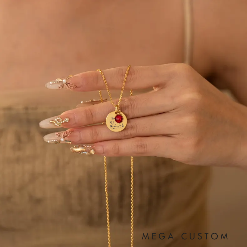 Personalized Zodiac Birthstone Necklace Zodiac Sign Name Necklace Custom Zodiac Necklace Constellation Necklace Birthday Gift