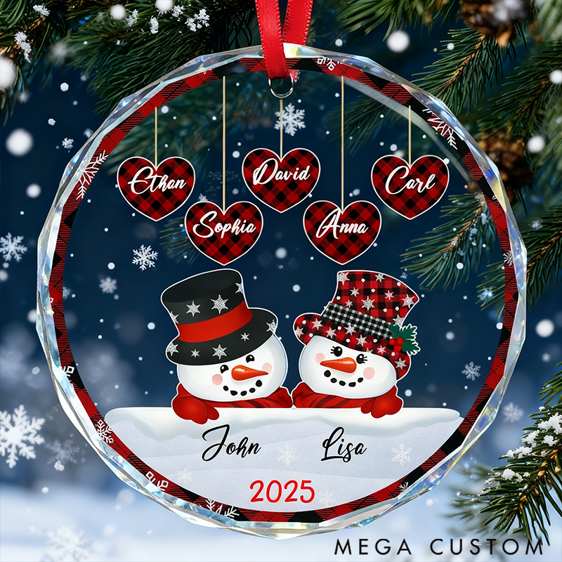 Personalized Glass Ornament Christmas Snowman Christmas Grandparents