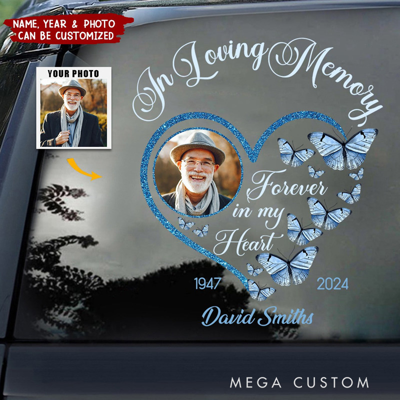 Personalized Memorial Decal Sticker for Car Window In Loving Memory Sparkling Heart Memorial Butterflies Sympathy Gift