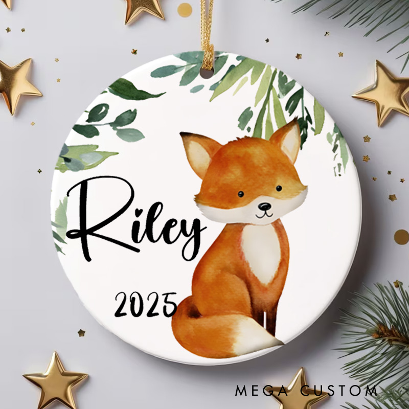 Personalized Baby Fox First Christmas Ornament Featuring Woodland Charm Christmas Ornament