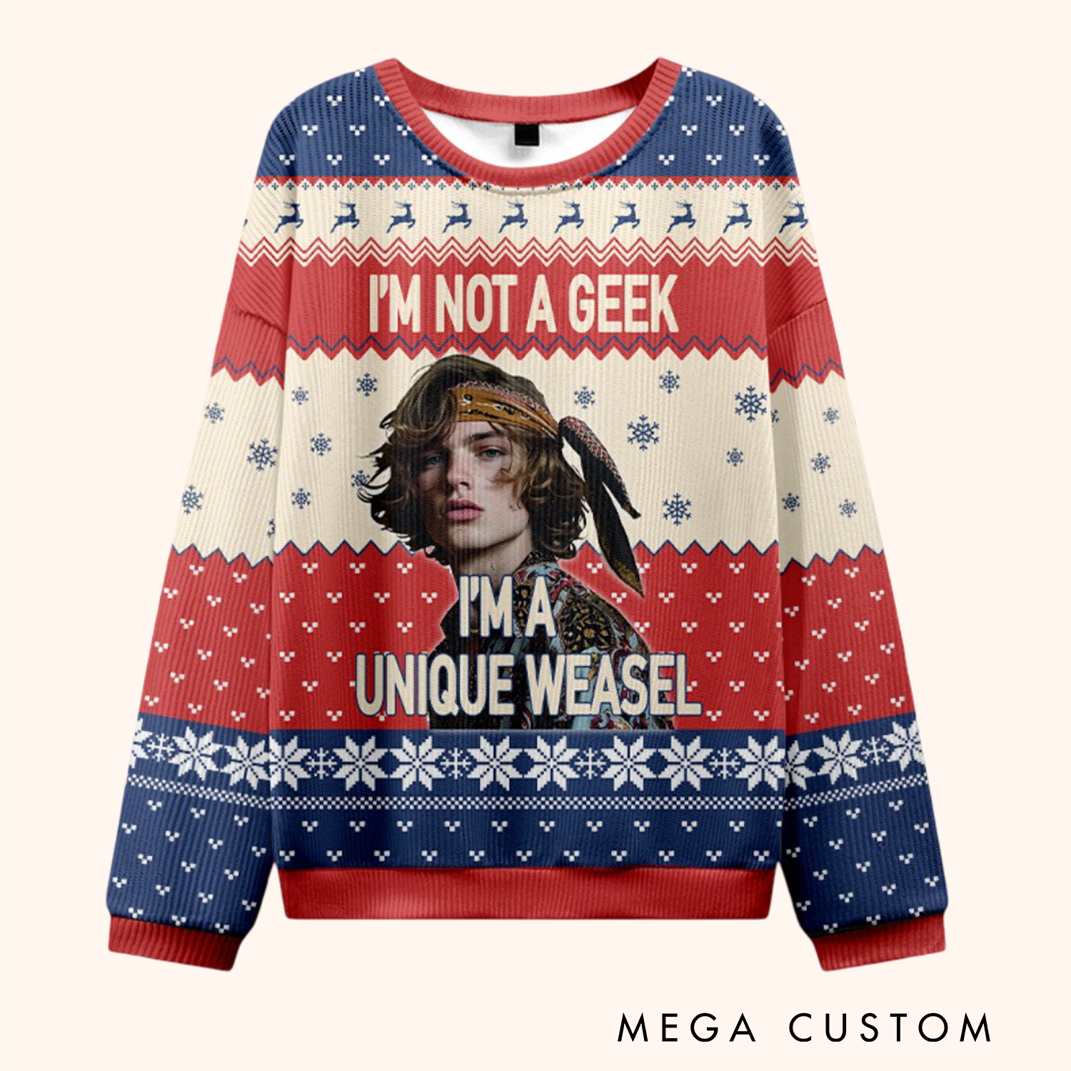 Personalized Quirky and Fun Ugly Christmas Sweater I'm Not a Geek I'm a Unique Weasel Funny Ugly Christmas Sweater Gift for Geek