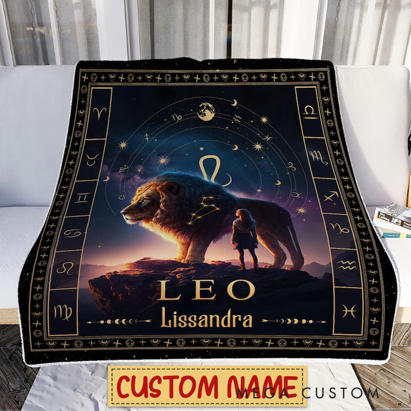 Personalized Zodiac Sign Leo Blanket Custom Name Constellations Quilt Tarot Horoscope Astrology Blanket for Leo Horoscope Lovers Blanket