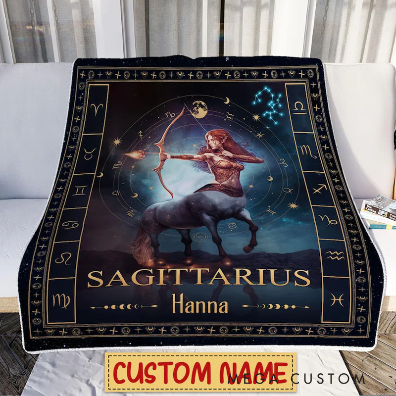 Personalized Sagittarius Blanket Horoscope Astrology Blanket for Sagittarius Custom Name Constellations Quilt Zodiac Sign Birthday Gift