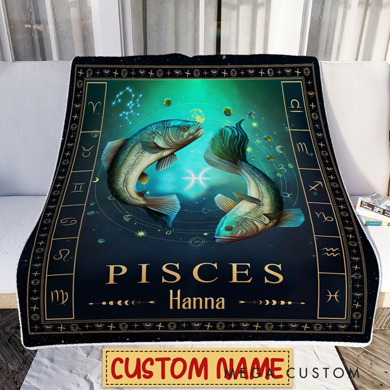 Personalized Zodiac Pisces Blanket Tarot Horoscope Astrology Blanket for Pisces Custom Name Constellations Quilt Horoscope Blanket