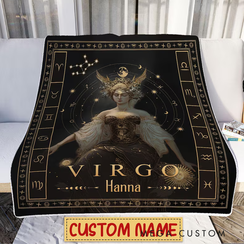 Personalized Zodiac Virgo Blanket Tarot Astrology Blanket for Virgo Custom Name Constellations Quilt Horoscope Birthday Blanket