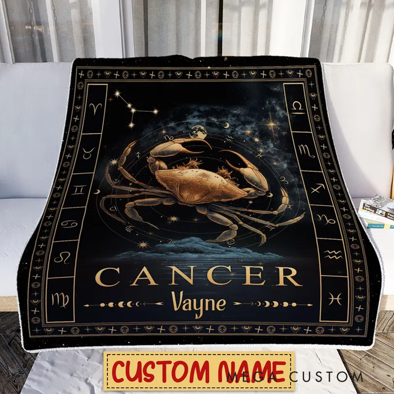 Personalized Zodiac Cancer Blanket 12 Horoscope Astrology Blanket Customized Name Constellations Quilt Horoscope Blanket Gift for Cancer