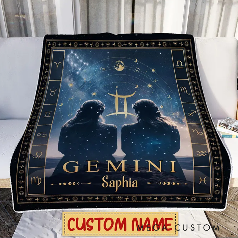 Personalized Zodiac Gemini Blanket Custom Name Constellations Quilt Tarot Horoscope Astrology Blanket Horoscope Blanket for Gemini