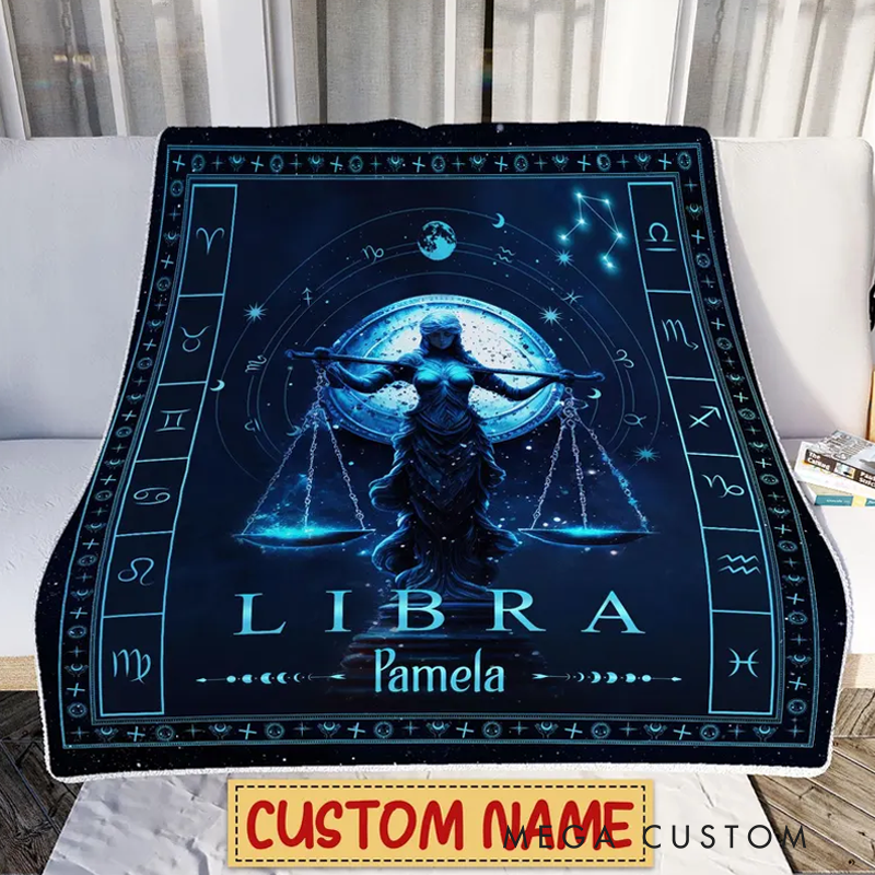 Personalized Zodiac Libra Blanket Tarot Horoscope Astrology Blanket for Libra Custom Name Constellations Quilt Horoscope Blanket for Libra