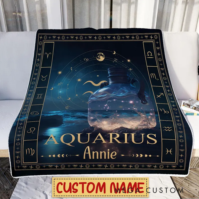 Personalized Zodiac Aquarius Blanket Customized Name Constellations Blanket 12 Horoscope Astrology Blanket Horoscope Blanket for Aquarius