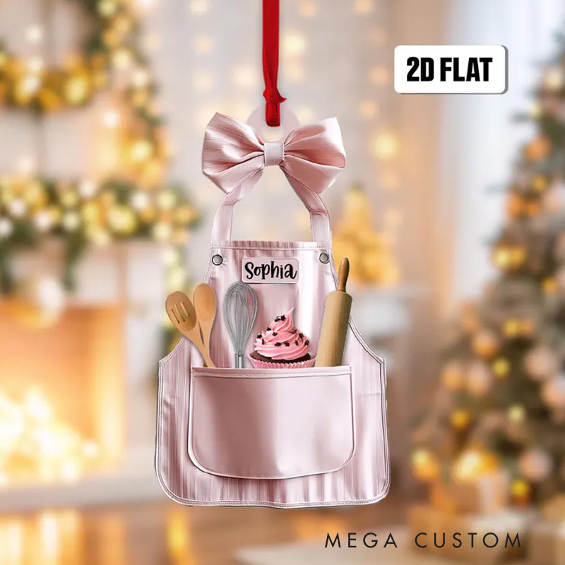 Personalized Baker Christmas Ornament 2D Flat Acrylic Ornament with Name Baking Apron Ornament Bakery Shop Decor for Baking Lover Gift