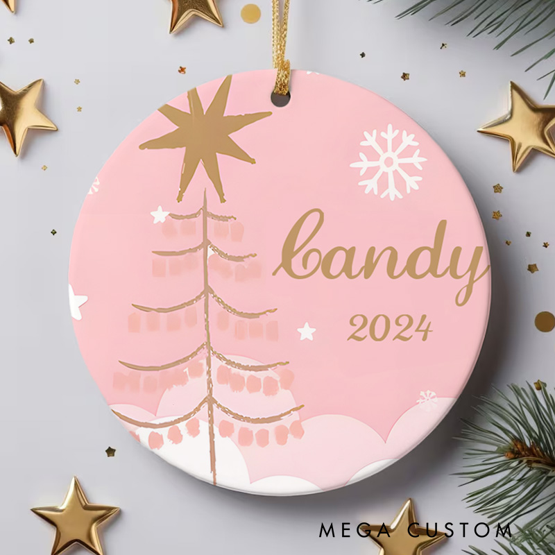 Personalized Pink Christmas Tree Ornament Featuring Elegant Holiday Accents Christmas Ornament
