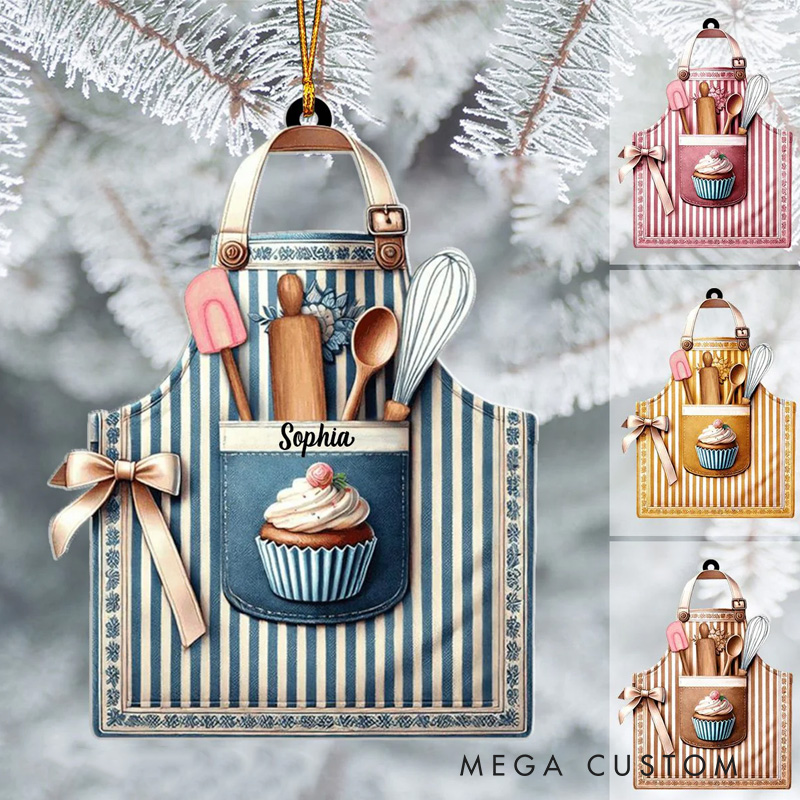 Personalized Baking Apron Flat Acrylic Christmas Ornament Baker Ornament with Name Bakery Shop Decor for Baking Lover Gift