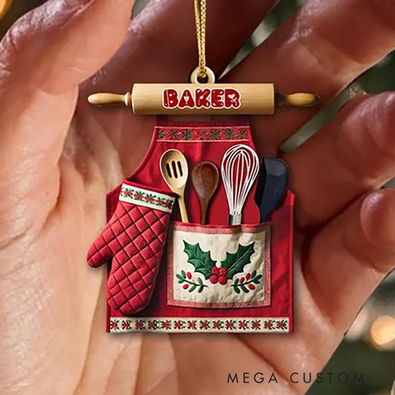 Personalized Baking Christmas Ornament Baking Tool Xmas Tree Decoration with Name Kitchen Decor for Baking Lover Gift