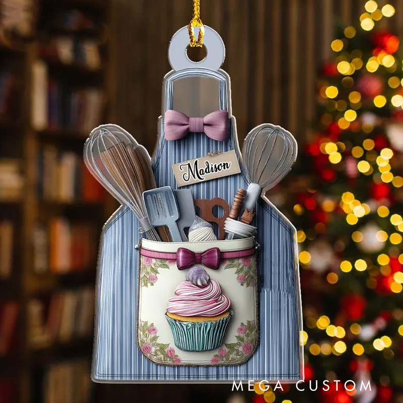 Personalized Name Apron Christmas Ornament Baker Acrylic Ornament with Name Xmas Tree Decoration for Baking Lover Gift