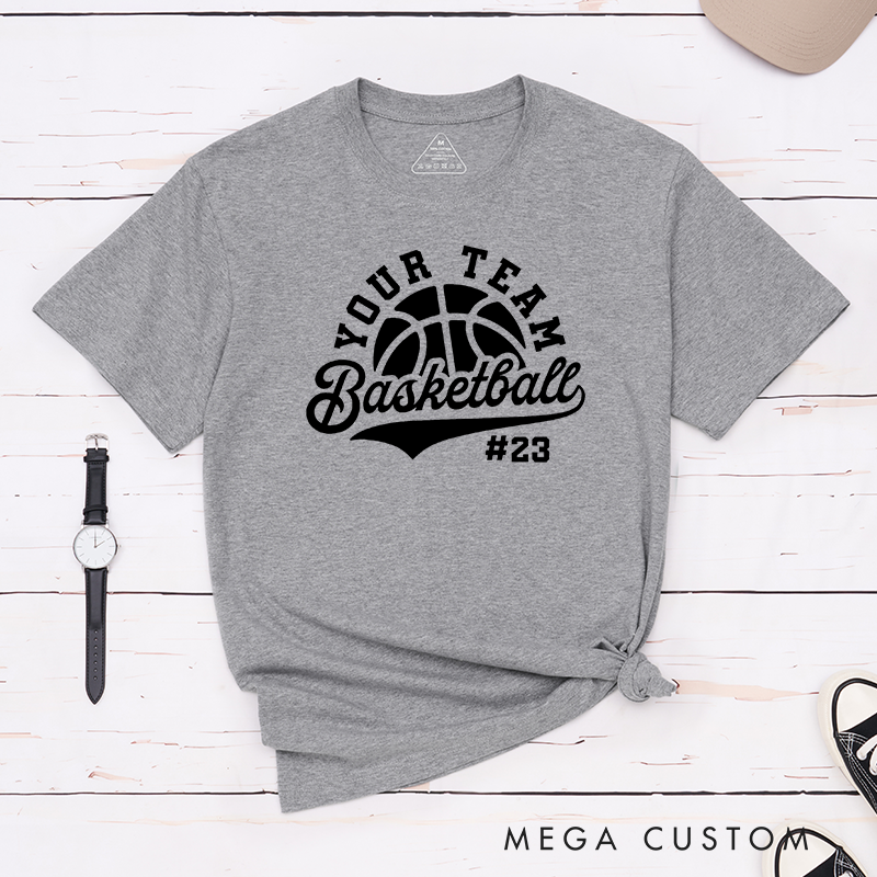 Personalized Basketball T-Shirt with Your Team Name Bold Graphic and Custom Jersey Number