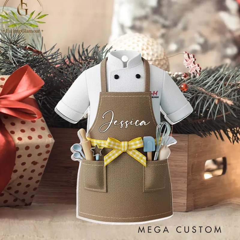 Personalized Baking Uniform Christmas Ornament 2D Acrylic Pastry Chef Ornament with Name Cookie Baking Ornament for Baking Lover Gift