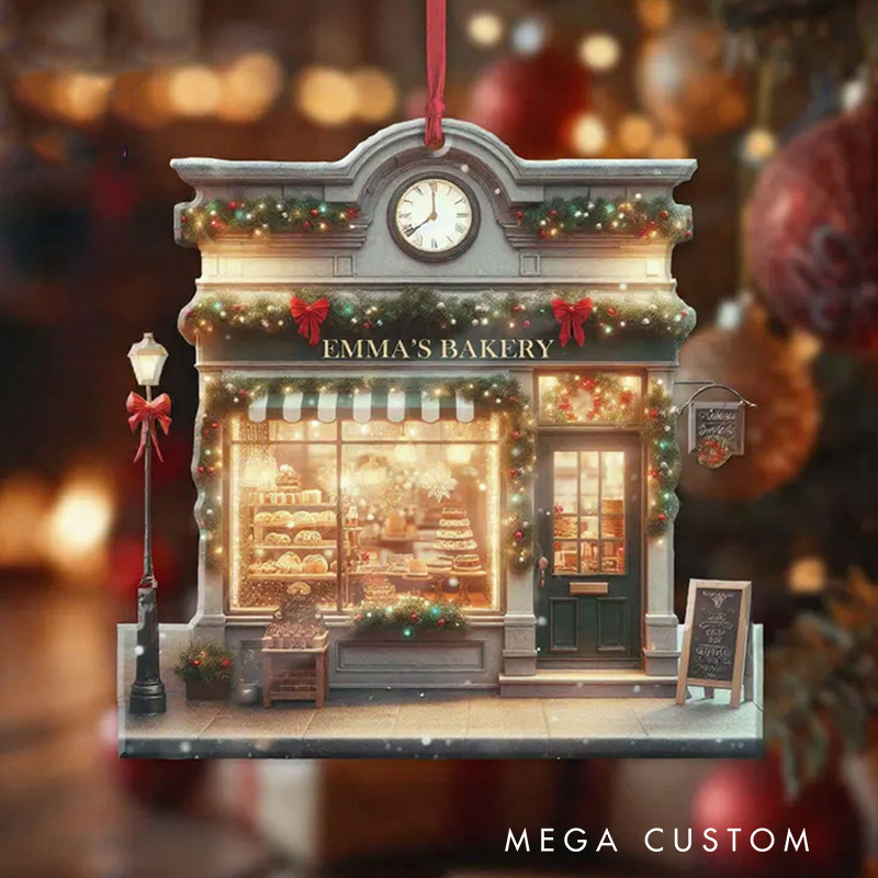 Personalized Bakery Front View Christmas Ornament 2D Flat Acrylic Bakery Ornament with Name for Baker Ornament for Baking Lover Gift