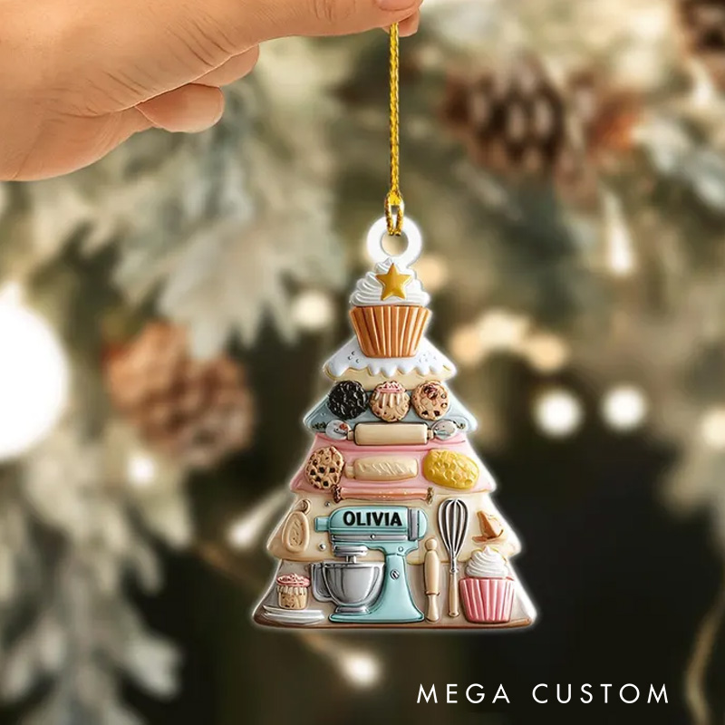 Personalized Name Kitchen Mixer Christmas Ornament 2D Flat Acrylic Holiday Decor for Bakers and Cupcake Lovers Ornament for Baking Lover Gift