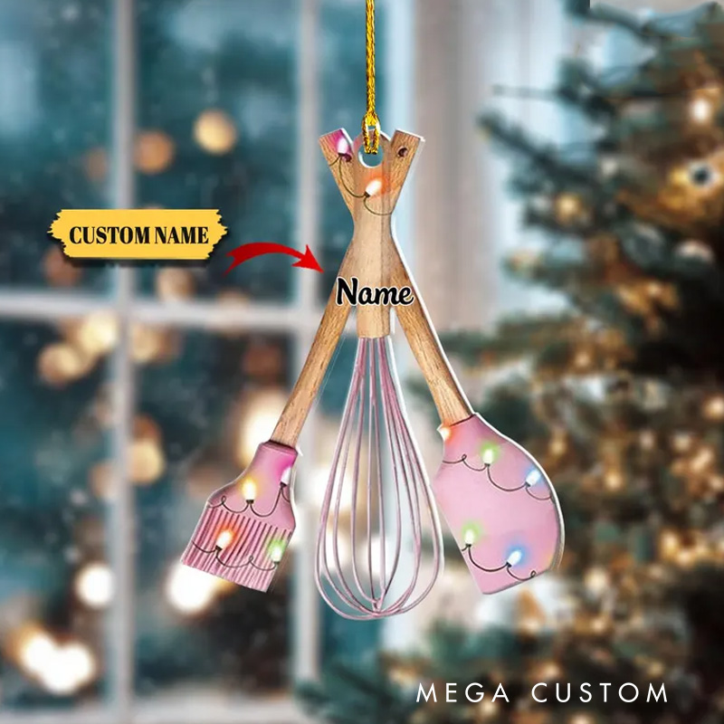 Personalized Baking Tools Christmas Ornament for Pastry Chefs and Kitchen Lovers 2D Flat Acrylic Holiday Decor for Baking Lover Gift