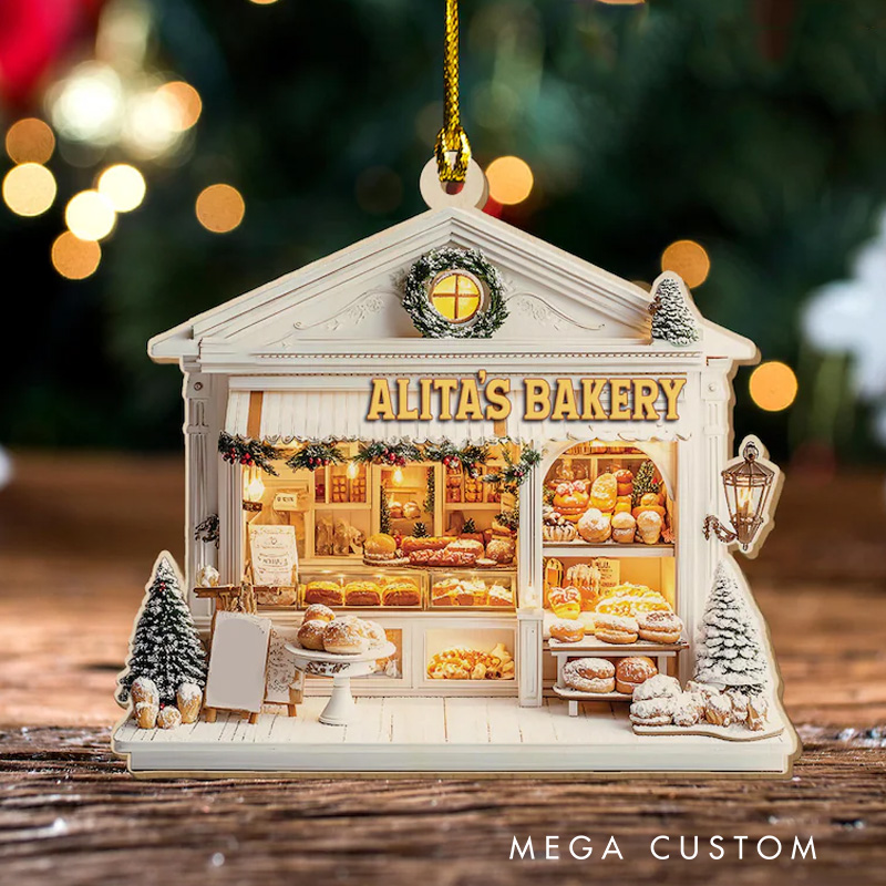 Personalized Bakery Christmas Ornament with Name for Pastry Chefs and Bakers 2D Flat Baking Store Decor for Baking Lover Gift