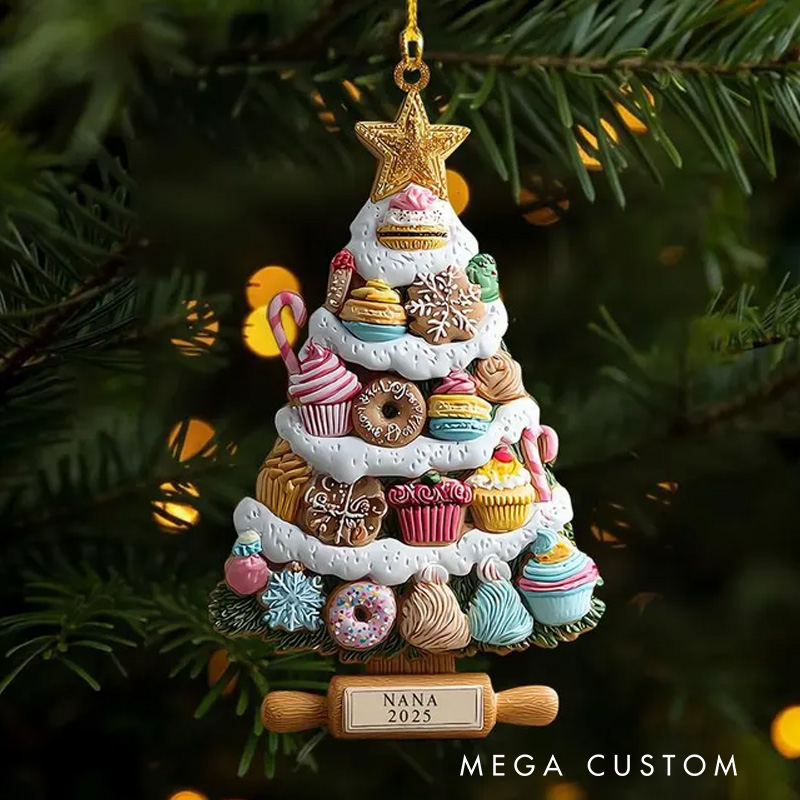 Personalized Name Bakery Christmas Ornament 2D Flat Cookie & Cupcake Holiday Tree Decor for Bakers and Sweet Lovers Baking Lover Gift