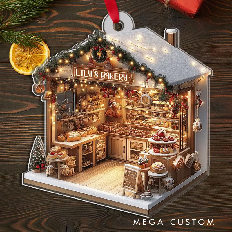 Personalized Name Bakery Christmas Ornament 2D Flat Acrylic Bakery Keepsake Holiday Tree Decor for Pastry Lovers Baking Lover Gift