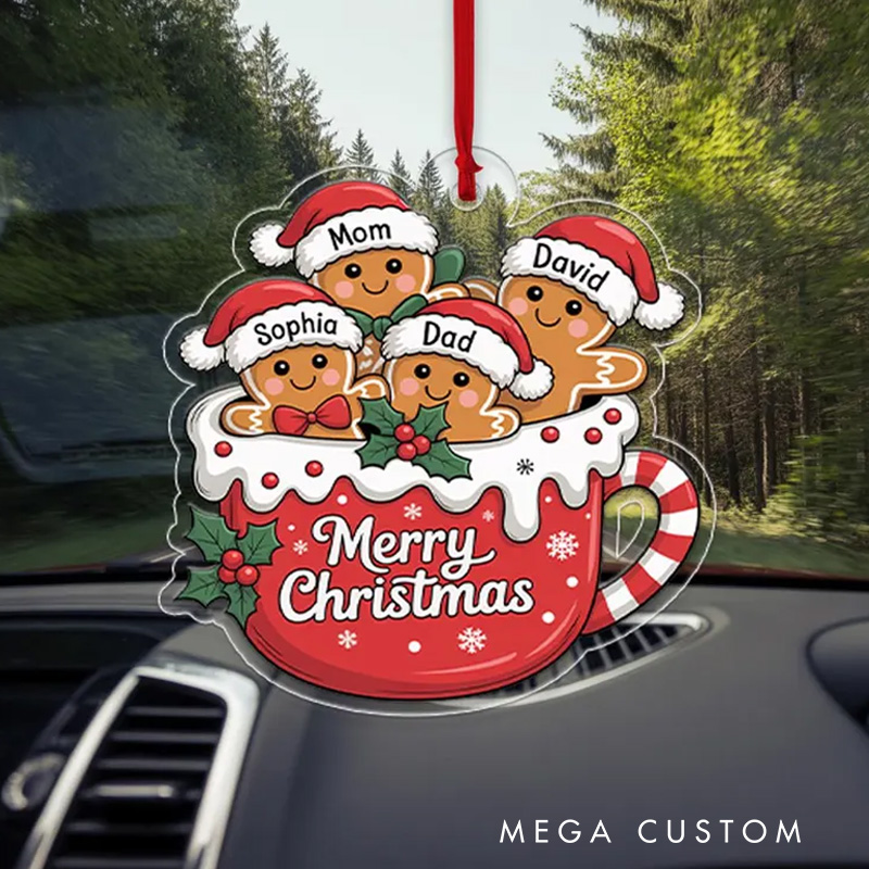 Personalized Name Gingerbread Family Christmas Ornament Acrylic Hot Cocoa Mug Holiday Keepsake Bakers Xmas Tree Decor Baking Lover Gift