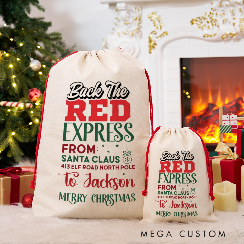 Personalized Back The Red Express Christmas Sack Special Delivery from Santa Claus Perfect for Holiday Gifts
