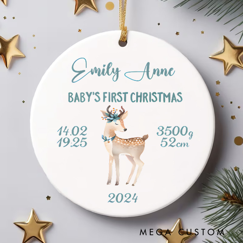 Personalized Baby's First Christmas Ornament Featuring Birth Stats And Festive Details Christmas Ornament