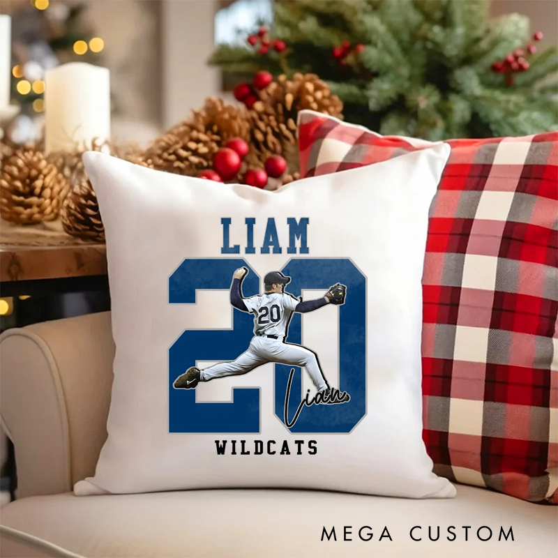 Personalized Christmas Sports Pillow with Custom Name, Number, Team Design, and Photo