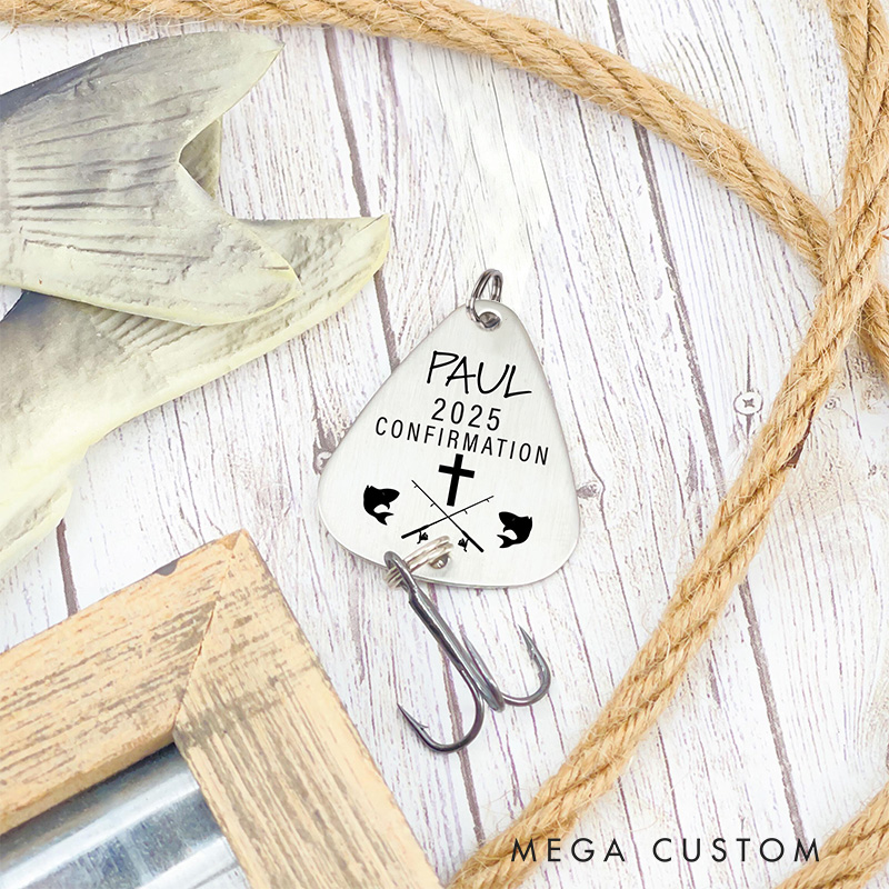Personalized Confirmation Gift Fishing Lure with Name and Year Personalized Boys Confirmation Gift from Grandparents Religious Gift for Grandson