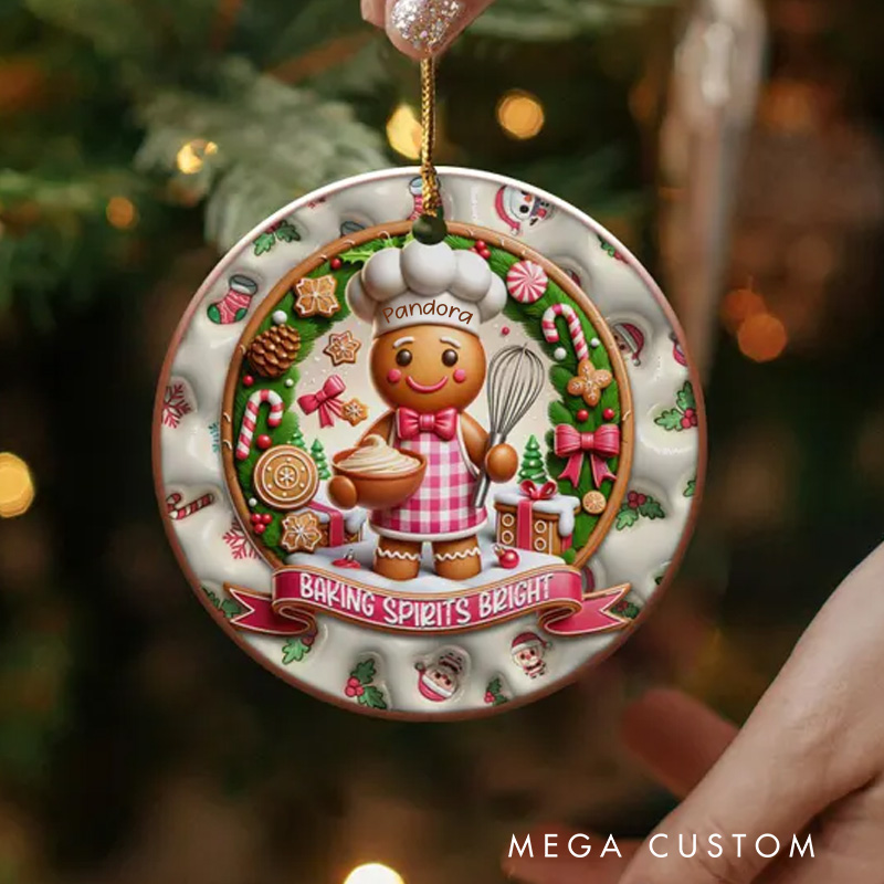 Personalized Baking Spirits Bright Christmas Ornament Custom Gingerbread Chef Keepsake with Name Baking Holiday Decor Ornament Christmas Gift