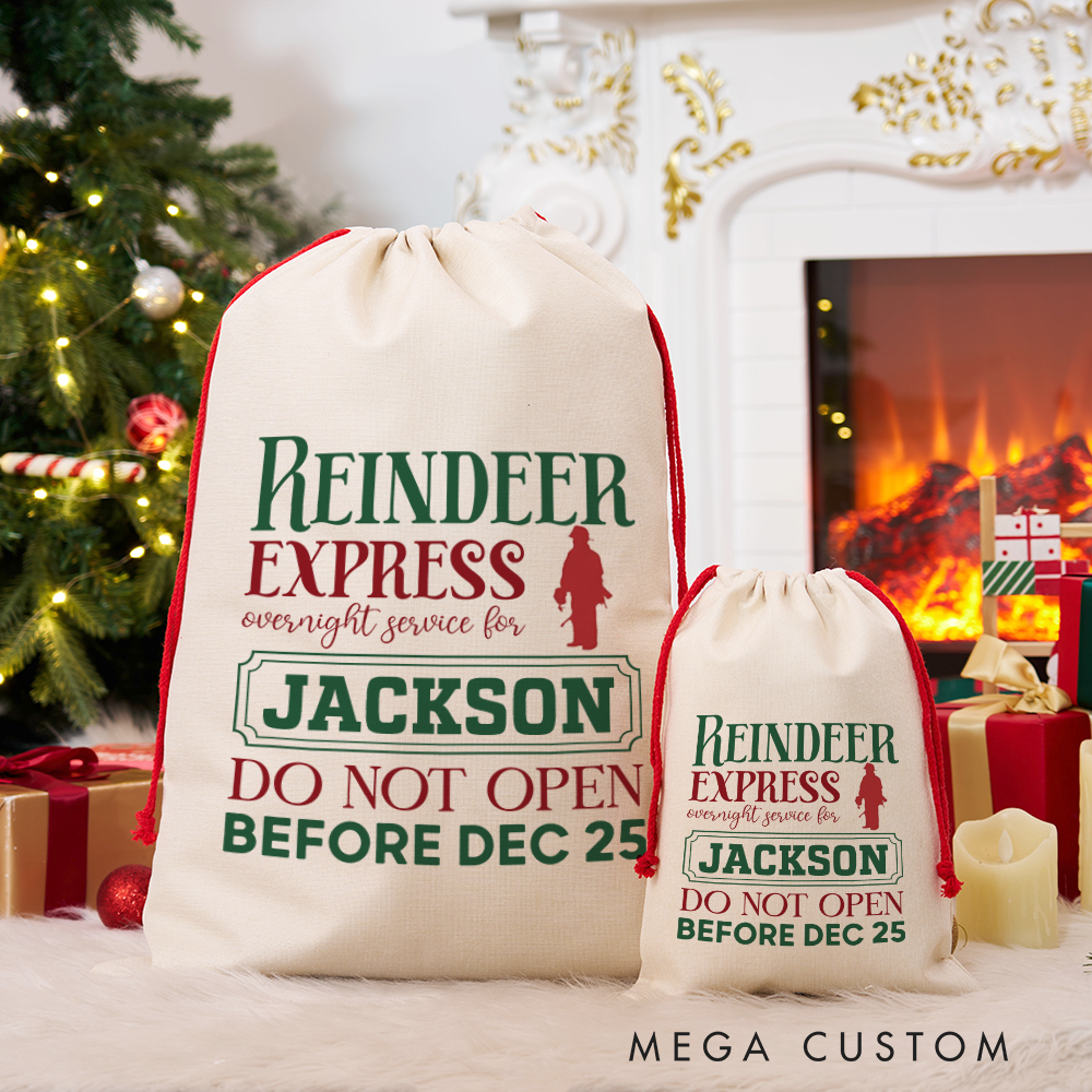 Personalized Reindeer Express Sack Overnight Service Design for Firefighter Perfect for Holiday Gifts