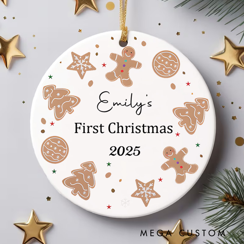 Personalized Gingerbread First Christmas Ornament Featuring Sweet Holiday Accents Christmas Ornament
