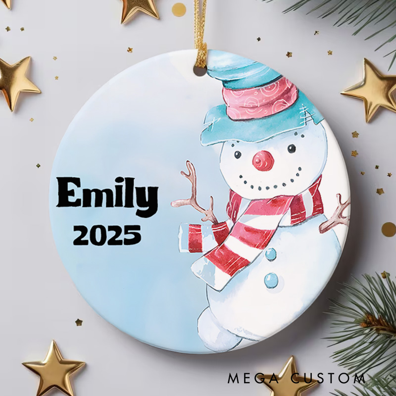Personalized Snowman Christmas Ornament Highlighting Name And Playful Winter Scene Christmas Ornament