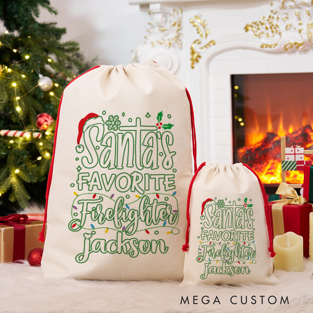 Personalized Santa's Favorite Firefighter Christmas Sack Elegant Design Perfect for Firefighter Holiday Gifts