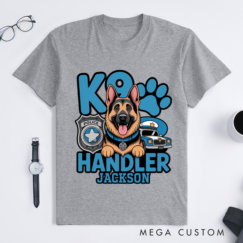 Personalized K9 Handler T-Shirt with Police Dog and Badge Design Gift for K9 Unit Officers