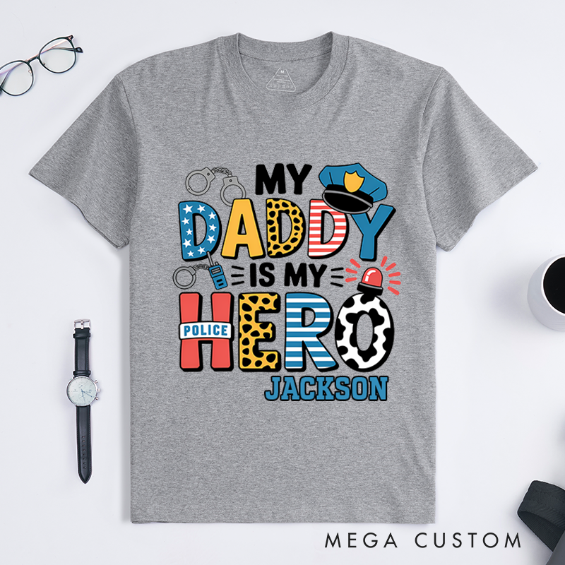 Personalized My Daddy Is My Hero T-Shirt with Police-Themed Design Gift for Kids of Officers
