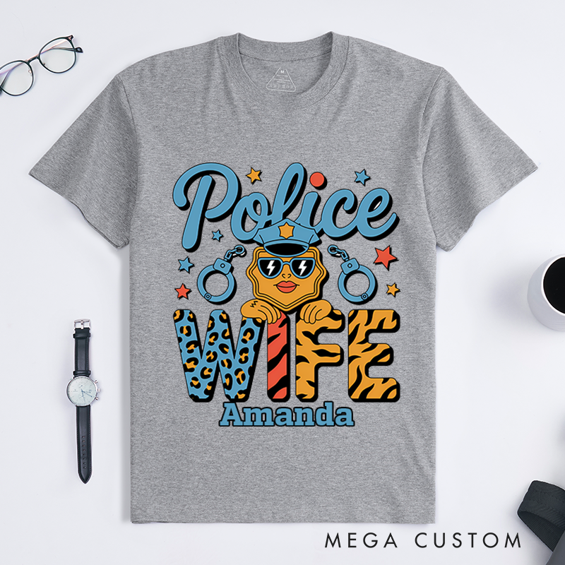 Personalized Police Wife T-Shirt with Fun and Colorful Design Featuring Handcuffs and Stars Gift for Law Enforcement Wives