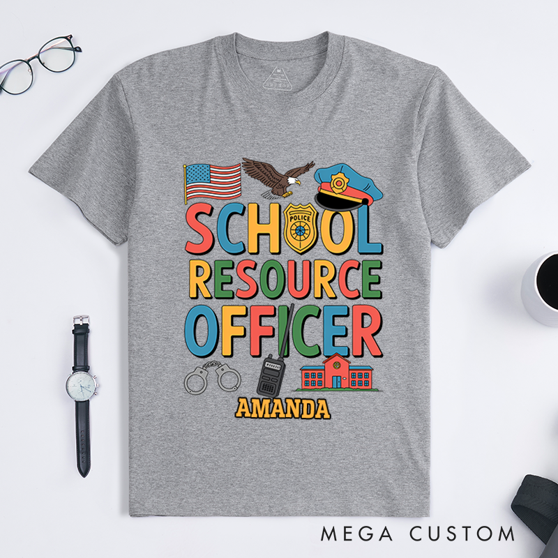 Personalized School Resource Officer T-Shirt with Colorful Design Featuring Police and School Elements Gift for SROs