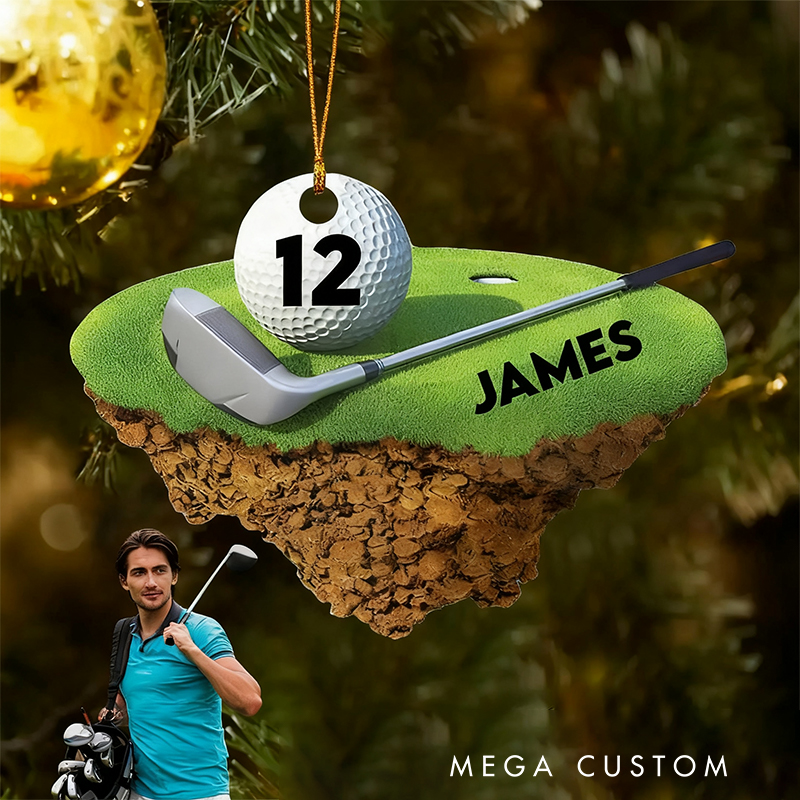 Personalized 3D Acrylic Ornament Featuring Golf Ball and Club Design Custom Name and Number 